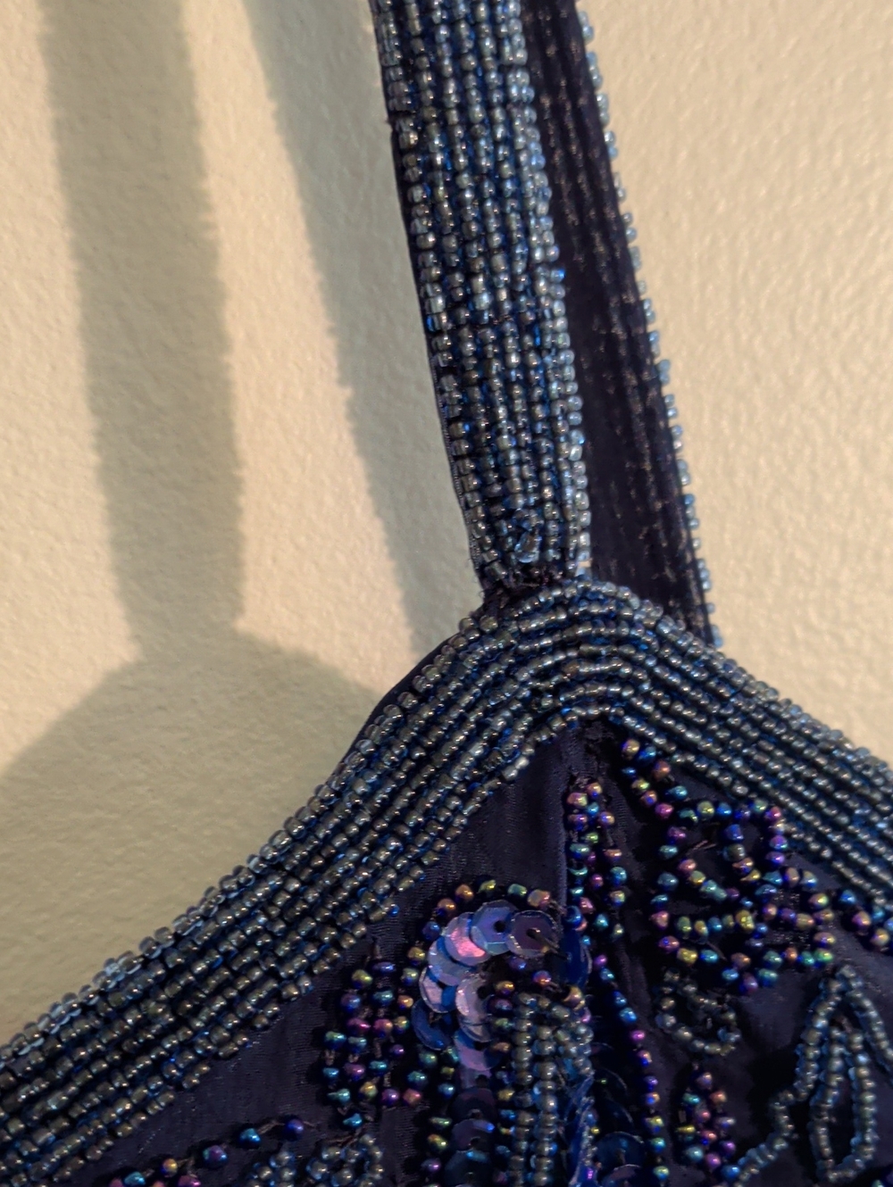 VINTAGE silk beaded navy cocktail dress - size 8 - Picture 3 of 16